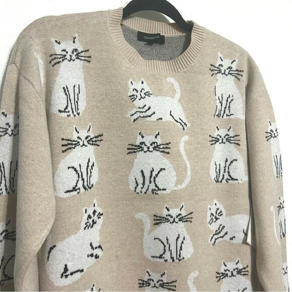 Anthropologie Sweater Cat Kitty Graphic Novelty Grandma Christmas Holiday NWT S - Picture 2 of 8